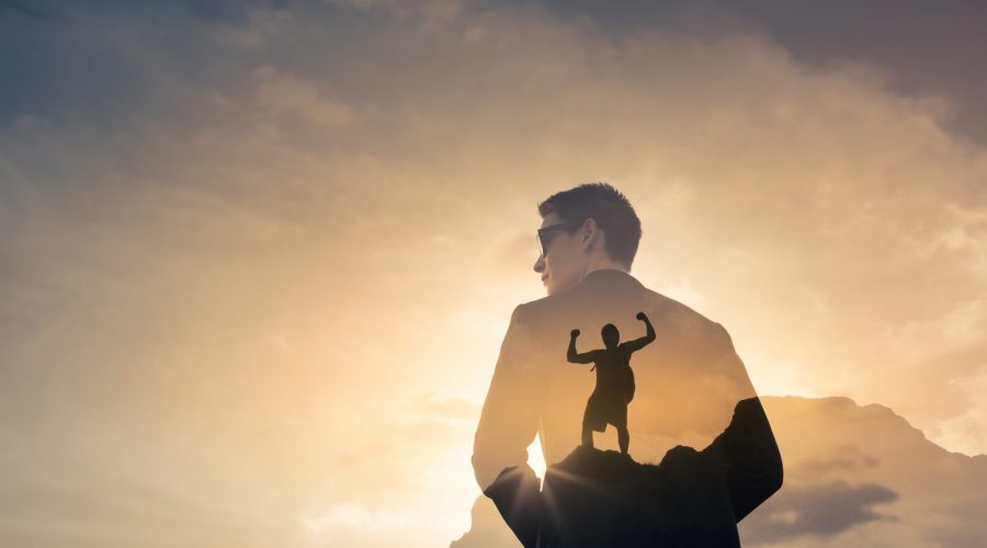 Strong,Businessman,Feeling,Determined,And,Motivated.,Double,Exposure